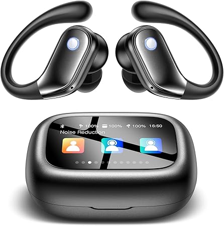 Wireless Earbuds, ENC Noise Cancelling Sport Ear Buds with Multifunctional Touch Screen, Bluetooth 5.4 Headphones, Bass Stereo Sound, 5 EQ Over The Ear Earbuds for Sports/Workout/Gym-Black