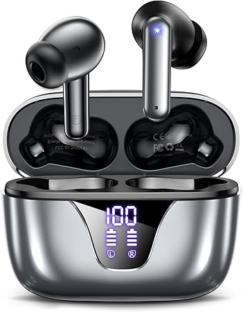 ZIUTY Wireless Earbuds Bluetooth Headphones, 50H Playtime Ear Buds with Mic, LED Digital Display Charging Case, IPX7 Waterproof, Deep Bass Stereo, in-Ear Earphone for iPhone Andriod Phone